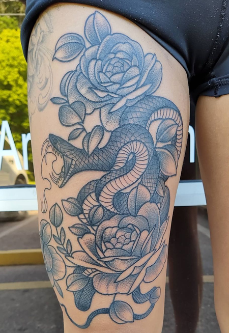Tattoos - Snake and roses - 142843
